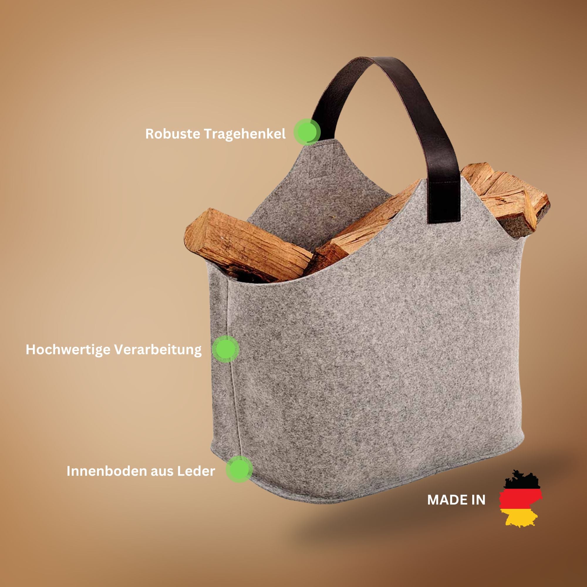 Große Kaminholztasche aus Filz XL