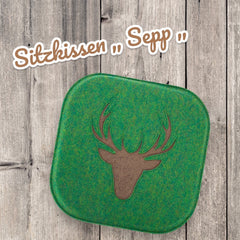 Sitzkissen aus upcycling rPET Filz, Hirschmotiv, grün